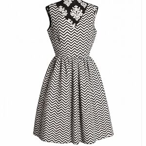 Halogen Elegant Black and Silver Chevron Cocktail Party Holiday Dress Size 12